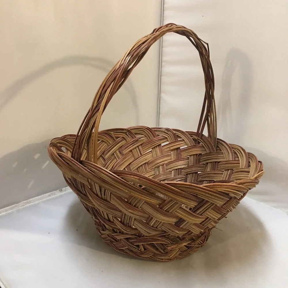 Woven Wicker Basket Brown Handcrafted Philippines Bohemian Lattice Gathering